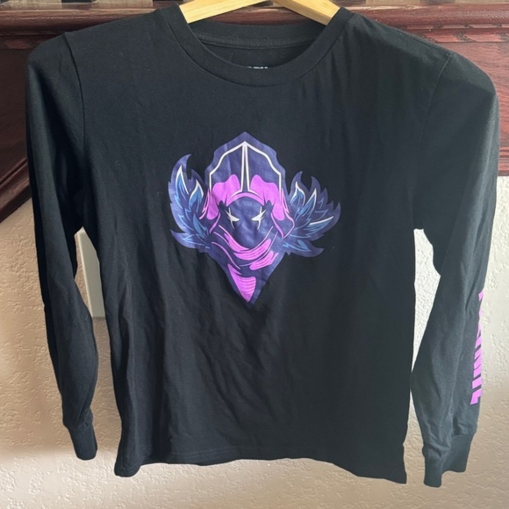 Fortnite Raven Boys Size 10/12 Black and Purple Kids Long Sleeve Shirt T-Shirt